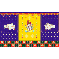 Ashvath Fashion Two Cow with Ganesh Ji Backdrop Curtain for Decoration Backdrop Cloth for Pooja Decoration Traditional / Background Curtain Cloth for Pooja / Festival.... Fabric -- Polyster Taiwan Fabric... Size---5 Feet height and 8 Feet width(5*8)... Washable fabric