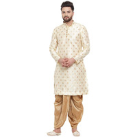 Larwa Ethnic Loop Button Ganesh Print Kurta Dhoti Set Beige,Size:44