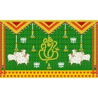 Ashvath Fashion Weaved Coconut Leaf with Yellow Marigold Flowers Ganesh ji Design Backdrop Cloth for Pooja Decoration Traditional Curtain for Festival Size 5Feet Height and 8Feet Width(5 * 8)