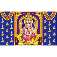 Ashvath Fashion Marigold Flower with Ganesh ji Design Backdrop Cloth for Pooja Decoration Traditional Background Curtain Cloth for Festival Fabric-Polyester Size 5 Feet Height and 8 Feet Width(5 * 8)