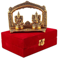 Lavanaya Silver - Laxmi Ganesh Idol (16 cm X 3 cm X10 cm, Gold Plated), Diwali Gift, Laxmi Ganesh Idol for Gift (LGG (RVB))