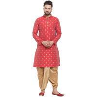 Larwa Mens Ethnic Loop Button Ganesh Print Kurta Dhoti Set (Maroon, Size: 40)