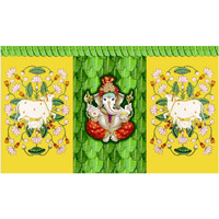 S2S Lord Ganesh with Gaumata Backdrop Curtain Cloth for Pooja Decoration/House Warming Function/Traditional, Background Decoration Cloth for Pooja (Size -5x8 Feet) (Pack of 1)