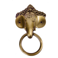 Colletible India Lord Ganesha Mask Ring Door Knocker - Antique Brass Ganesh Sculptured Door Handle