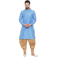 Larwa Ethnic Loop Button Ganesh print Kurta & salwar Dhoti set Firozi,Size:42