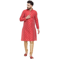 Larwa Ethnic Loop Button Ganesh print Kurta Pyjama set Maroon,SIZE:44