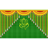 Ashvath Weaved Coconut Leaf with Yellow Ganesh ji Design Backdrop Cloth for Pooja Decoration Traditional Background Curtain Cloth for Festival Fabric-Polyester Taiwan fabric size 5 Feet Height and 8 Feet width(5 * 8) Washable Fabric