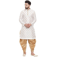 Larwa Mens Silk Kurta And Salwar Dhoti Set (White Ganesh Jacq K Gold+Sal D+Lup+B_40_White)