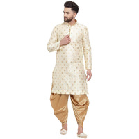 Larwa Mens Silk Kurta And Salwar Dhoti Set (Beige Ganesh Jacq K Gold+Sal D+Lup+B_42_Beige)