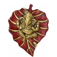 Prince Home Decor & Gifts Multicolour Handmade Decorative Feng Shui Metal Pan Leaf Hanging Ganesh Ji Statue (red Color)