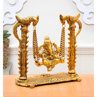 Nirmal Handicraft Gold Plated Metal Handicraft Hindu God Ganesh Ji Bhagwan Idol Swing Jhula Ganesha Murti On Jhoola Home Decor Showpiece for Home Temple Puja and Gift