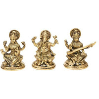 ARTVARKO Brass Lakshmi Ganesha Saraswati Idol Ganesh laxmi Murti Statue for Puja Home Office Success Entrance Decor Diwali Pooja Good Luck Gift 5 Inches