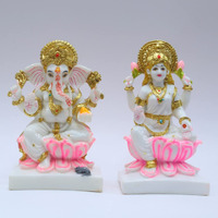 S patnaik Gold Plated laxmi Ganesh Saraswati Idol Cultured Marble Statue Murti, Stanadar Size- 7 Inch