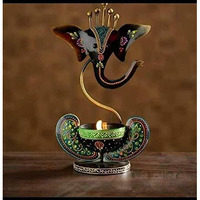 Homesutraa Iron Metal Lord Ganesh Tealight Candle Holder  Black, 11 Inch, Pack of 1 - Pooja Room Table Decor Home Decoration and Gift Item