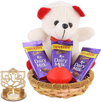 SFU E Com Dairy Milk Chocolate with Cute Teddy Gift Hamper for Diwali Ganesh Idol with Diya, 349