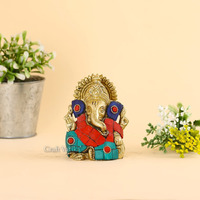 Collectible India Brass Ganesha Idol Long Ear Ganesh Statue Goodwill,Good Luck Gift