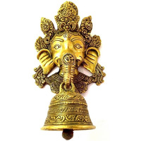 Artvarko Brass Murti Lord Ganesh Wall Decoration for Home with Elephant Bell Ganti on Trunk Ganesha Height 10 Inch Gold Color