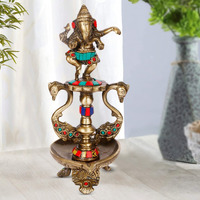 Artvarko Brass Dancing Ganesha Diya Oil Lamp Statue Ganesh on Swan Showpiece Home Pooja Gifts Decor 8 Inch