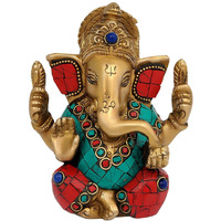 Idol Collections Brass Indian Ganesha Ganesh Murti Idol Statue Height 4.25 Inches