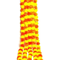 SHOPEE Pack of 5 Strings Yellow Orange Artificial Flowers (Genda phool) for Home Decoration, Diwali Dassehra Ganesh Festival Decoration (Yellow and Orange, 5 Pieces)