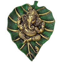 Prince Home Decor & GiftsMulticolour Handmade Decorative Feng Shui Metal Pan Leaf Hanging Ganesh Ji Statue (Green Color)