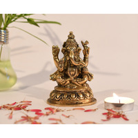 Collectible India Brass Lord Ganesh Idol, 4 X 2.4 X 2.2, Golden (Model Number GBS189)