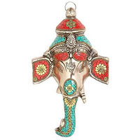 AAMANI Metal Lord Ganesh Wall Hanging (Silver, 5.5 Inch X 9.4 Inch X 1.5 Inch)