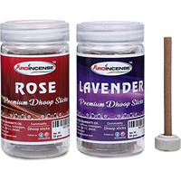 Aroincense Rose and Lavender Dhoop Sticks for Pooja/Ganesh Chaturthi/Navratri/Diwali - 100% Charcoal-Free and Bamboo-Less with 4 Dhoop Holders, 2x50g Pack, 45+ min Burn Time