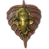 DreamKraft Metal Leaf Ganesh Hanging for Home Decor (Small, Red)