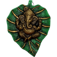 DreamKraft Wall Hanging Lord Ganesh Metal Idol Statue for Home wall Main Door Green & Golden Standard