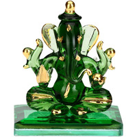 Somil God Ganesh Blessing Both Side View Statue (Murti) Idol Shopiece Handmade of Crystal Glass for Worship, Decoration, Car Dashboard, Gift