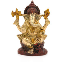 Collectible India Brass Lord Ganesh Idol, 5 x 3.5, Golden