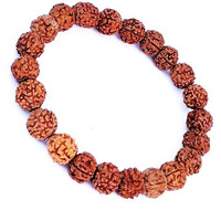 Vado Rudraksha Bracelet, Stretchable Energized Wrist Band with 5 Mukhi Natural Rudraksh Beads Pack of 1 (9MM, Brown)