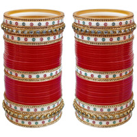 Lucky Jewellery Bridal Bangle Set Wedding Punjabi Chuda Designer Chura Red Chura Dulhan Choora For Women (1016-M1C1SUNAINA-R)