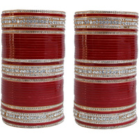 Lucky Jewellery Bridal Bangle Set Wedding punjabi chuda Designer chura CZ Stone Maroon color Choora (396-G1C1-103-M2.2)