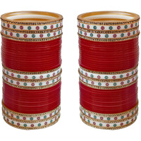 Lucky Jewellery Bridal Bangle Set Wedding Punjabi chuda Designer chura Non-Precious Metal CZ Stone Red Color choora Set for Women (792-M1C1-LEENA-R2.10)