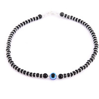 DHRUVS COLLECTION 92.5% Exclusive Evil Eye Nazariya Payal/Anklet with Black & Silver Crystal Beads For Girls and Women - One Piece