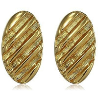 Estele 24 Kt Gold Plated Ribbed Oval Stud Earrings For Girls