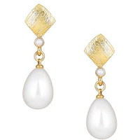 Estele 24 Kt Gold Plated Textured Diamond pearl Drop Earrings For Girls