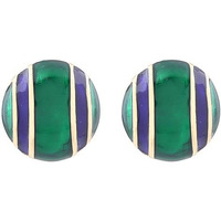 Estele 24 Kt Non Precious Metal Gold Plated Green Blue Pinstrip Enamel Stud Earrings for Girls