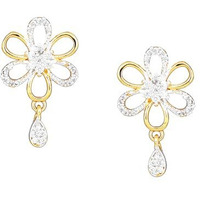 Estele 24 Kt Gold Plated American diamond Flower Drop Earrings For Women