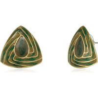 Estele 24 Kt Gold Plated Green colour triangular shaped Ear Stud for women