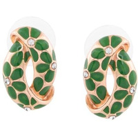 Estele Fashion Jewellery Rose Gold Plated Floral Print Designer Stud Earrings with Green Enamel & Crystals for Girls/Women-702/707 RG-GN ER