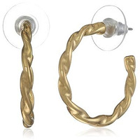 Estele 24kt Gold Plated Twisted Bar Hoop Earring for Women, One Size