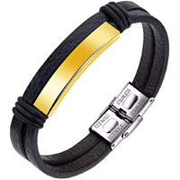 Yellow Chimes Leather Bracelet for Men Stainless Steel Leather Wraps Golden Tag Casual Wear Bracelets for Men and Boys