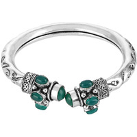 Yellow Chimes Latest Trend Tribal Stone Oxidised Silver Bracelet Bangle Kadaa for Women (Green)