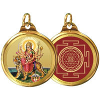 Diviniti 24K Double sided Gold Plated Pendant Maa Durga & Yantra|18 MM Flip Coin for Men Women children |Good Health & Wealth |Idol for gifting loved ones on occasion