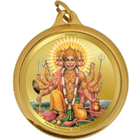 Diviniti 24K Gold Plated Panchmukhi Hanuman ji Pendant for Men, Women and children Religious locket for Health & Wealth gifting love one 18 MM Double sided Daily wearing chain