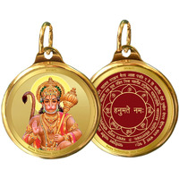 Diviniti 24K Gold Plated Hanuman Ji & Yantra Double Sided Pendant for Showpiece Positive Energy and Protection Religious locket for Health & Wealth Idol for gift love one and Family member18MM