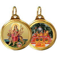 Diviniti 24K Double sided Gold Plated Pendant Durga & Mata Ka Darbar 18 MM Flip Coin for Men, Women & Children Good Health & Wealth Idol for gifting loved ones on any occasion (1 PCS)